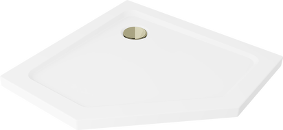 Mexen Flat Fünfeck-Duschwanne Slim 100 x 100 cm, weiß, goldener Siphon - 41P101010-G