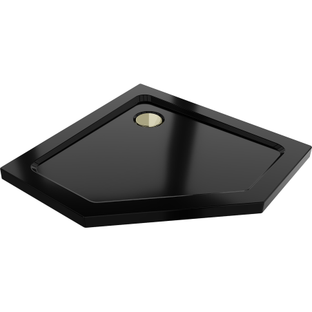 Mexen Flat Fünfeck-Duschwanne Slim 80 x 80 cm, schwarz, goldener Siphon - 41P708080-G