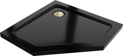 Mexen Flat Fünfeck-Duschwanne Slim 80 x 80 cm, schwarz, goldener Siphon - 41P708080-G