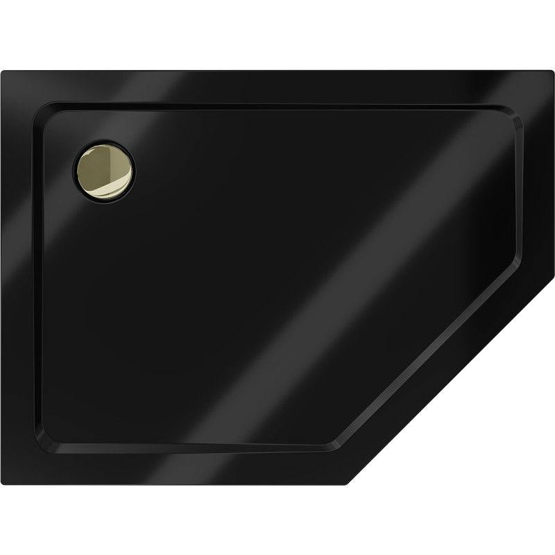 Mexen Flat Fünfeckige Duschwanne Slim Links 90 x 80 cm, schwarz, Siphon golden - 41P708090L-G