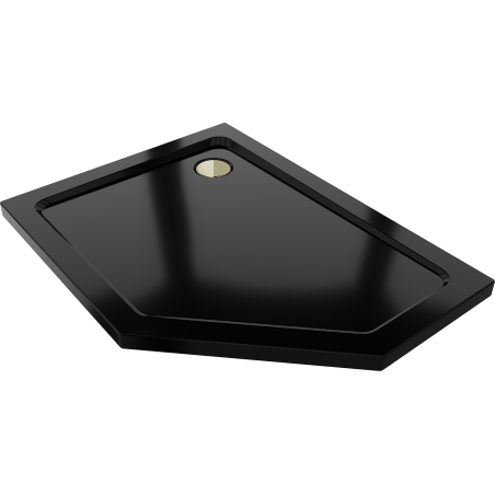 Mexen Flat Fünfeckige Duschwanne Slim Links 90 x 80 cm, schwarz, Siphon golden - 41P708090L-G