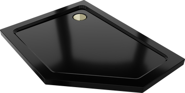 Mexen Flat Fünfeckige Duschwanne Slim Links 90 x 80 cm, schwarz, Siphon golden - 41P708090L-G