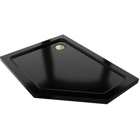 Mexen Flat Fünfeckige Duschwanne Slim Links 100 x 80 cm, schwarz, goldener Siphon - 41P708010L-G