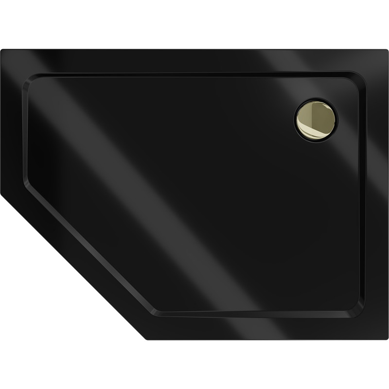 Mexen Flat Fünfeckige Duschwanne Slim Rechts 100 x 80 cm, schwarz, Abfluss Gold - 41P708010R-G