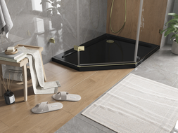 Mexen Flat Fünfeckige Duschwanne Slim Rechts 100 x 80 cm, schwarz, Abfluss Gold - 41P708010R-G