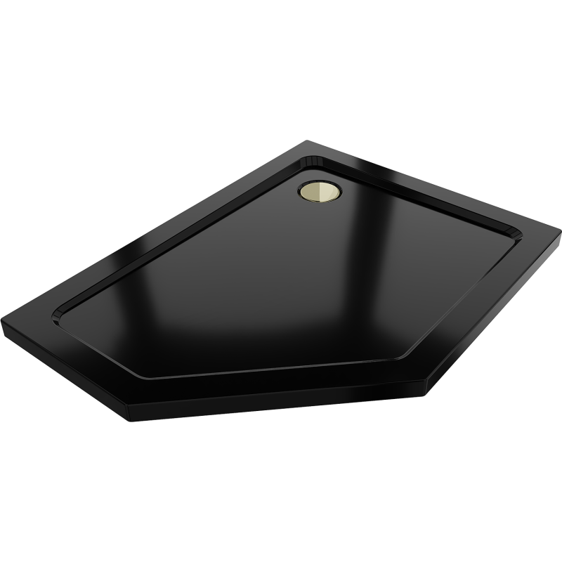 Mexen Flat Fünfeck-Duschwanne Slim rechts 100 x 90 cm, schwarz, goldener Siphon - 41P709010R-G