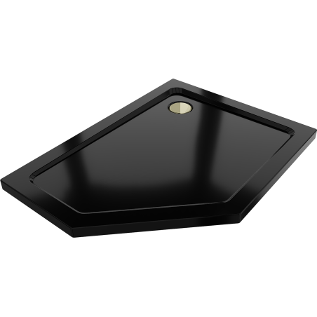 Mexen Flat Fünfeck-Duschwanne Slim rechts 100 x 90 cm, schwarz, goldener Siphon - 41P709010R-G