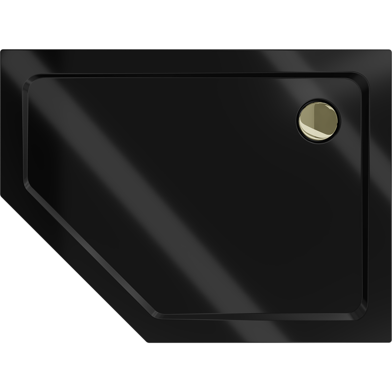 Mexen Flat Fünfeck-Duschwanne Slim rechts 100 x 90 cm, schwarz, goldener Siphon - 41P709010R-G