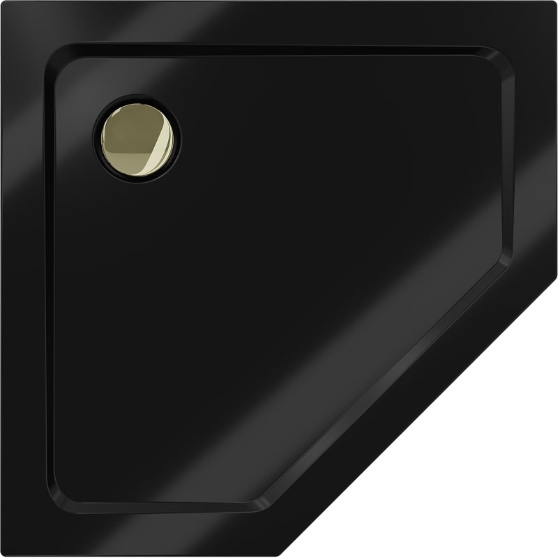 Mexen Flat pentagonale Duschwanne Slim 100 x 100 cm, schwarz, goldener Siphon - 41P701010-G