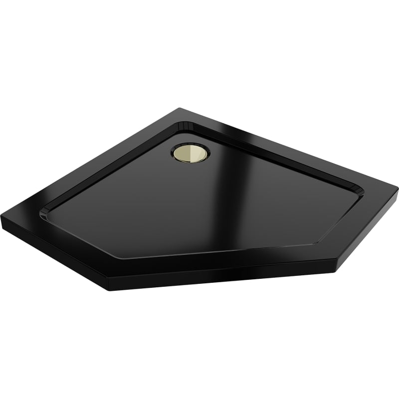 Mexen Flat pentagonale Duschwanne Slim 100 x 100 cm, schwarz, goldener Siphon - 41P701010-G