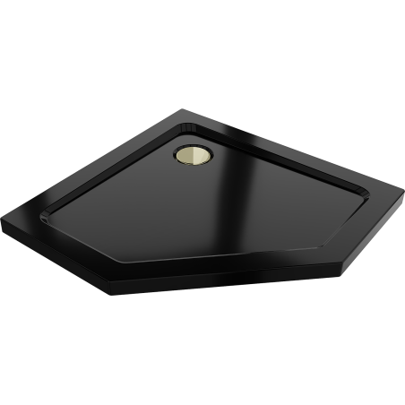 Mexen Flat pentagonale Duschwanne Slim 100 x 100 cm, schwarz, goldener Siphon - 41P701010-G