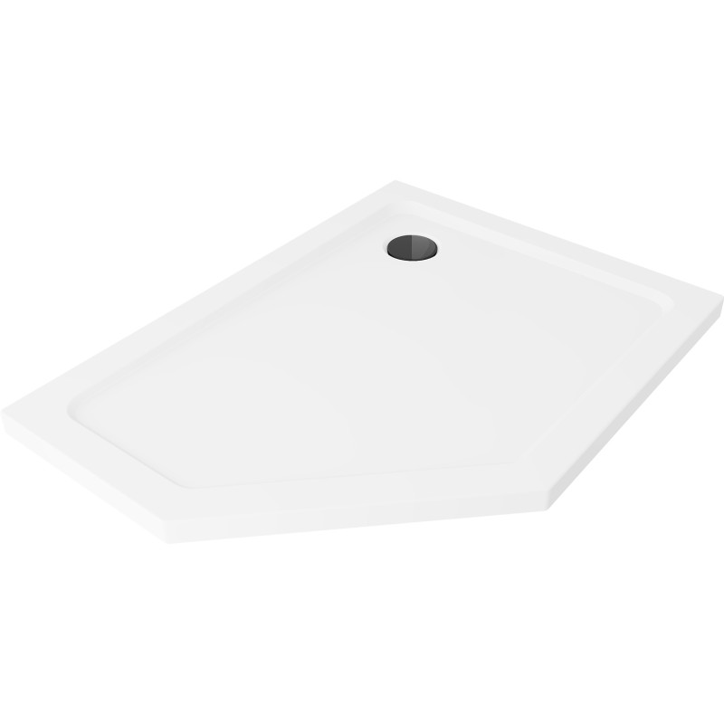 Mexen Flat Fünfeck-Duschwanne Slim rechts 90 x 80 cm, weiß, schwarzer Siphon - 41P108090R-B