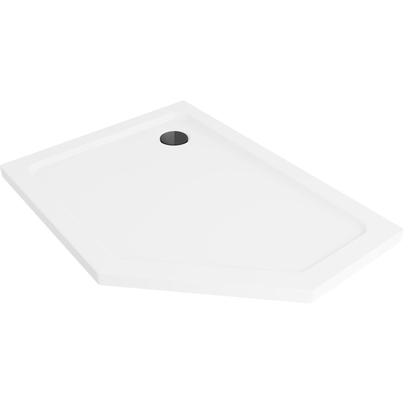 Mexen Flat Fünfeckige Slim-Duschwanne links 100 x 80 cm, weiß, Siphon schwarz - 41P108010L-B