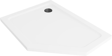 Mexen Flat Fünfeckige Slim-Duschwanne links 100 x 80 cm, weiß, Siphon schwarz - 41P108010L-B