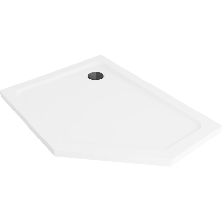 Mexen Flat Fünfeckige Slim-Duschwanne links 100 x 90 cm, weiß, schwarzer Siphon - 41P109010L-B