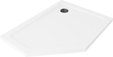 Mexen Flat Fünfeckige Duschwanne Slim Rechts 100 x 90 cm, weiß, schwarzer Siphon - 41P109010R-B