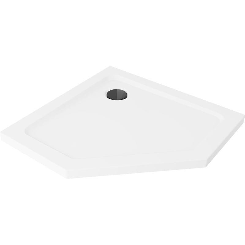 Mexen Flat Pentagonale Duschwanne Slim 100 x 100 cm, Weiß, schwarzer Siphon - 41P101010-B