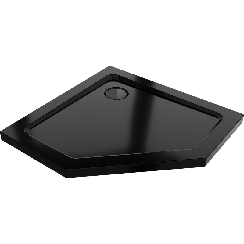 Mexen Flat Fünfeck-Duschwanne Slim 80 x 80 cm, schwarz, schwarzer Siphon - 41P708080-B