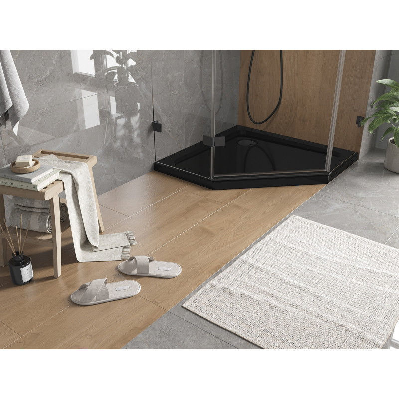 Mexen Flat Fünfeck-Duschwanne Slim 80 x 80 cm, schwarz, schwarzer Siphon - 41P708080-B