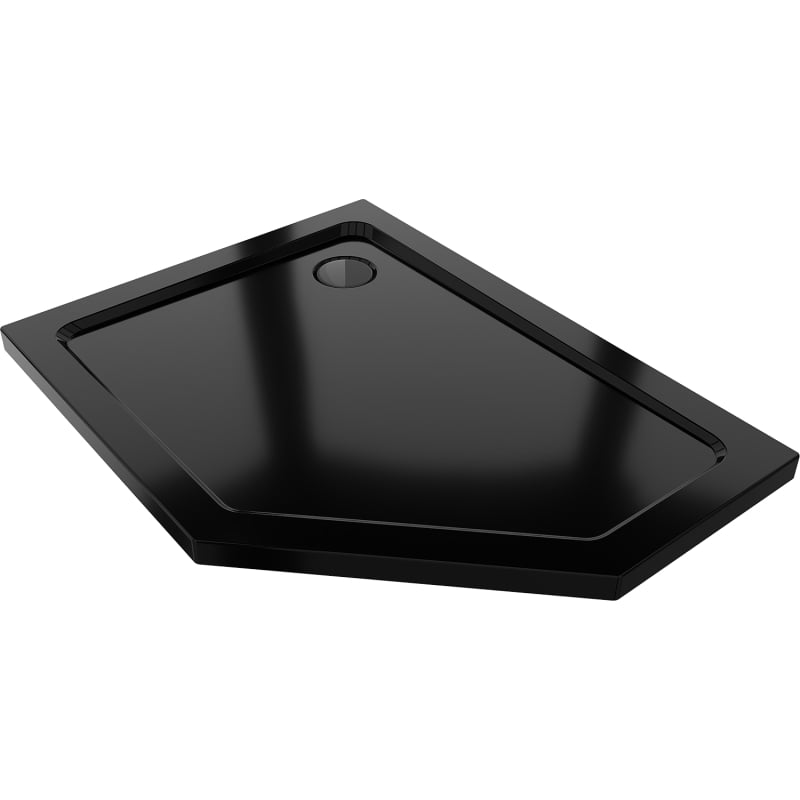 Mexen Flat fünfeckige Duschtasse Slim links 90 x 80 cm, schwarz, Siphon schwarz - 41P708090L-B