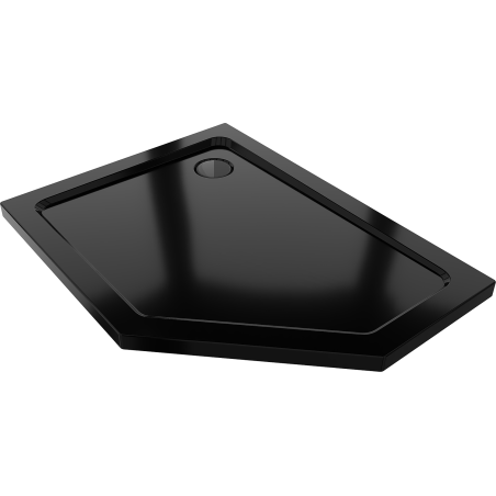 Mexen Flat fünfeckige Duschtasse Slim links 90 x 80 cm, schwarz, Siphon schwarz - 41P708090L-B