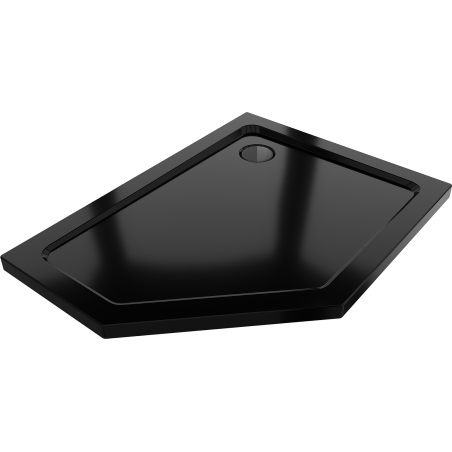 Mexen Flat Fünfeckige Duschwanne Slim rechts 90 x 80 cm, schwarz, Siphon schwarz - 41P708090R-B