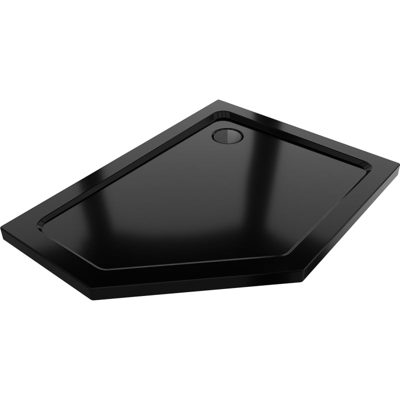 Mexen Flat Fünfeckige Duschwanne Slim Rechts 100 x 80 cm, Schwarz, Siphon Schwarz - 41P708010R-B