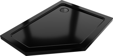 Mexen Flat Fünfeckige Duschwanne Slim Rechts 100 x 80 cm, Schwarz, Siphon Schwarz - 41P708010R-B