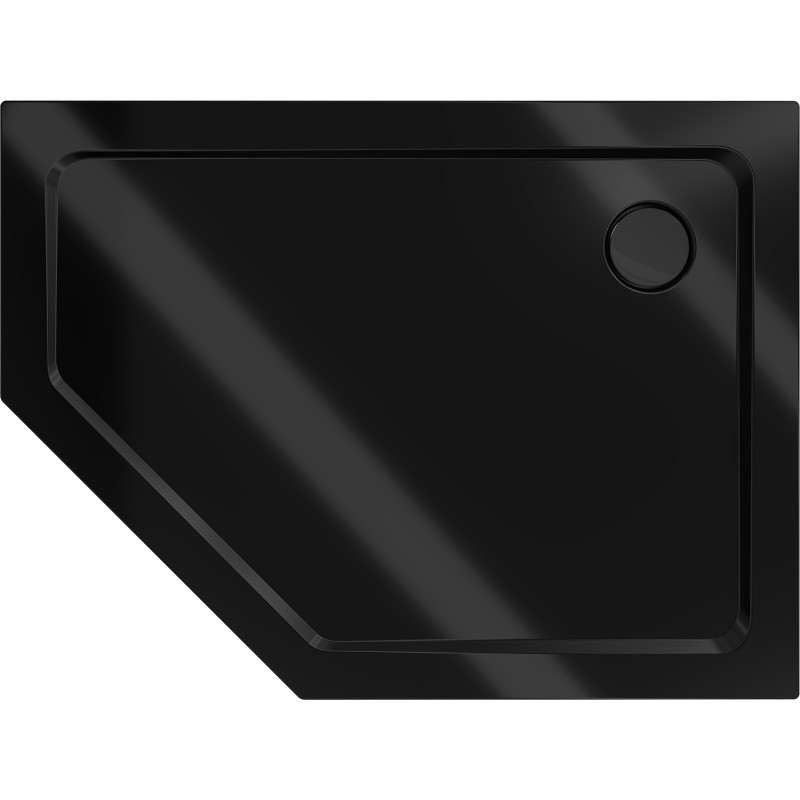 Mexen Flat Fünfeckige Duschwanne Slim Rechts 100 x 80 cm, Schwarz, Siphon Schwarz - 41P708010R-B