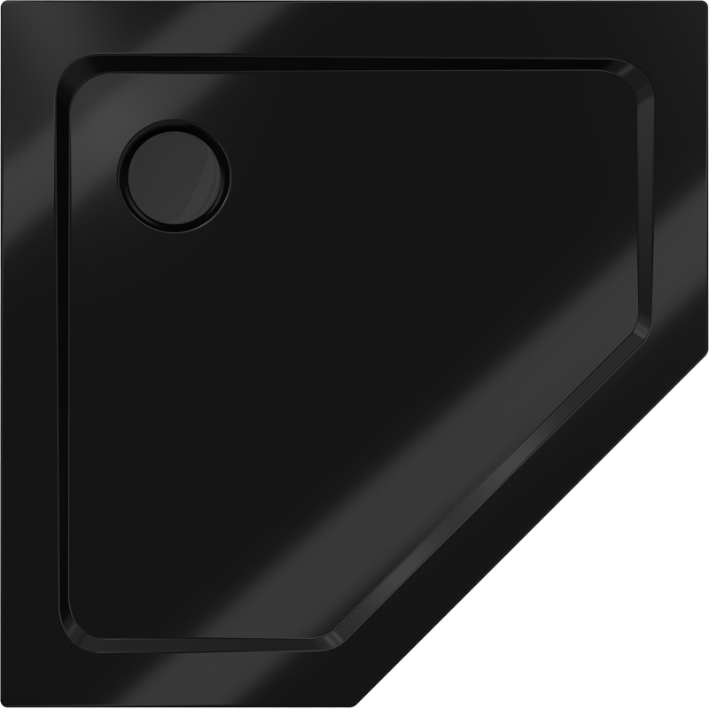 Mexen Flat fünfeckige Slim-Duschwanne 90 x 90 cm, schwarz, schwarzer Siphon - 41P709090-B