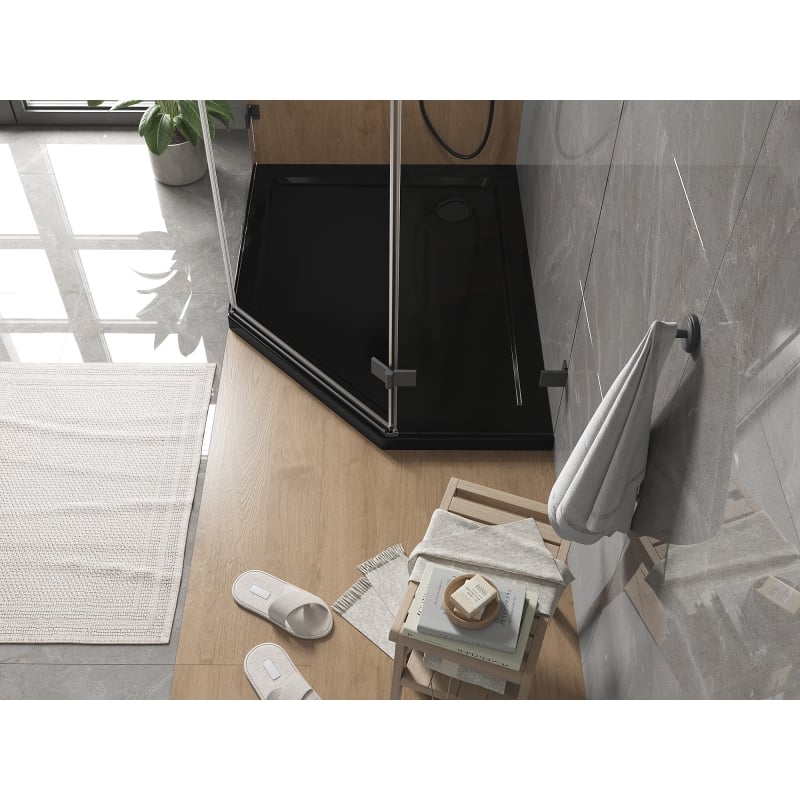 Mexen Flat Fünfeck-Duschwanne Slim Links 100 x 90 cm, schwarz, schwarzer Siphon - 41P709010L-B