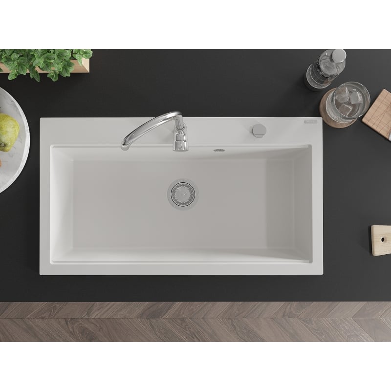 Mexen Slido Granitspüle 1-Becken 900 x 500 mm, weiß, Siphon Chrom - 6528901005-20