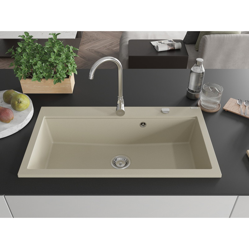 Mexen Slido Granitspüle 1-beckig 900 x 500 mm, beige, Siphon Chrom - 6528901005-69