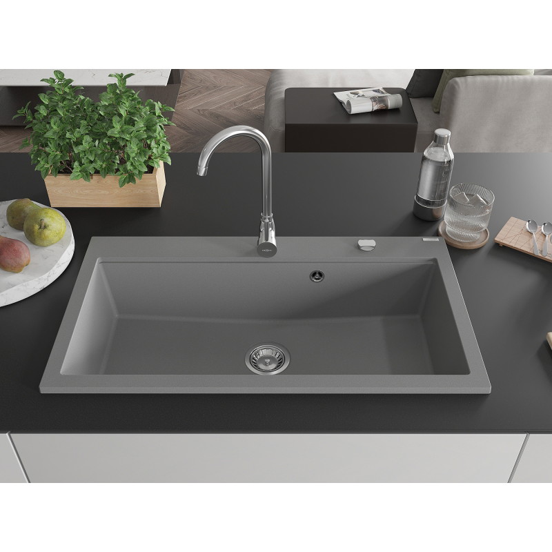 Mexen Slido Granitspüle 1-beckig 900 x 500 mm, grau, Chrom-Siphon - 6528901005-71