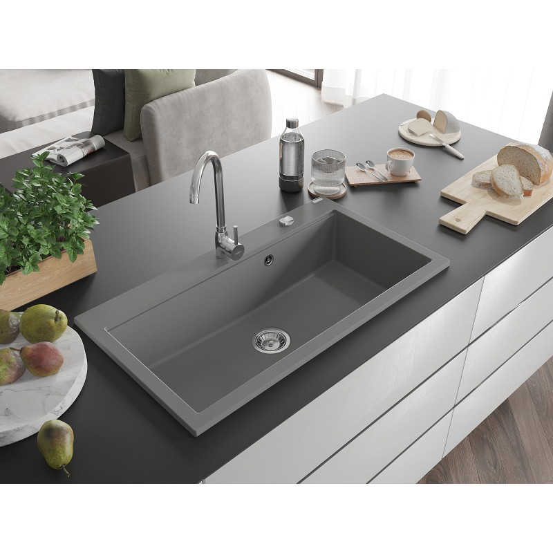 Mexen Slido Granitspüle 1-beckig 900 x 500 mm, grau, Chrom-Siphon - 6528901005-71