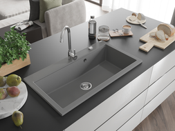 Mexen Slido Granitspüle 1-beckig 900 x 500 mm, grau, Chrom-Siphon - 6528901005-71