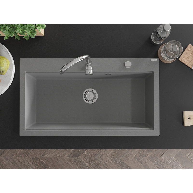 Mexen Slido Granitspüle 1-beckig 900 x 500 mm, grau, Chrom-Siphon - 6528901005-71