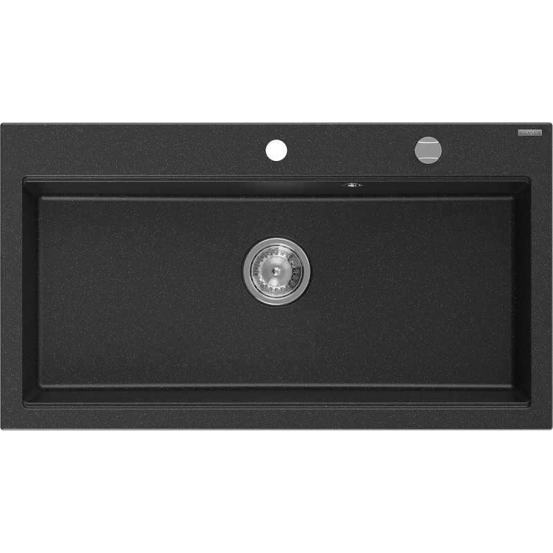 Mexen Slido Granitspüle 1-beckig 900 x 500 mm, schwarz/silberne Metallicfarbe, Siphon Chrom - 6528901005-73