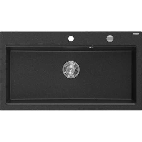 Mexen Slido Granitspüle 1-beckig 900 x 500 mm, schwarz/silberne Metallicfarbe, Siphon Chrom - 6528901005-73