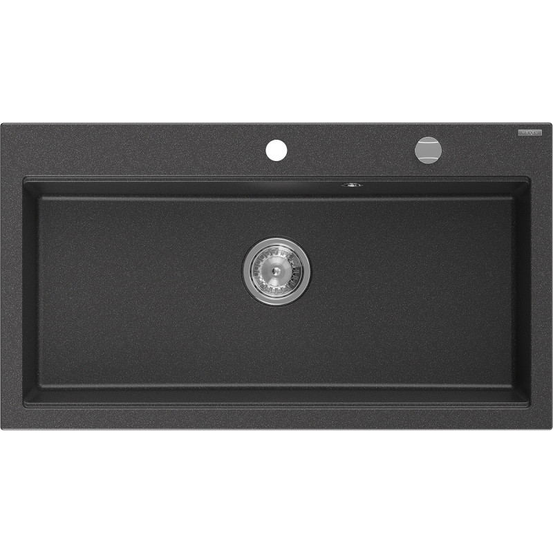 Mexen Slido Granitspüle 1-Becken 900 x 500 mm, schwarz gefleckt, Siphon Chrom - 6528901005-75 - 6528901005-76