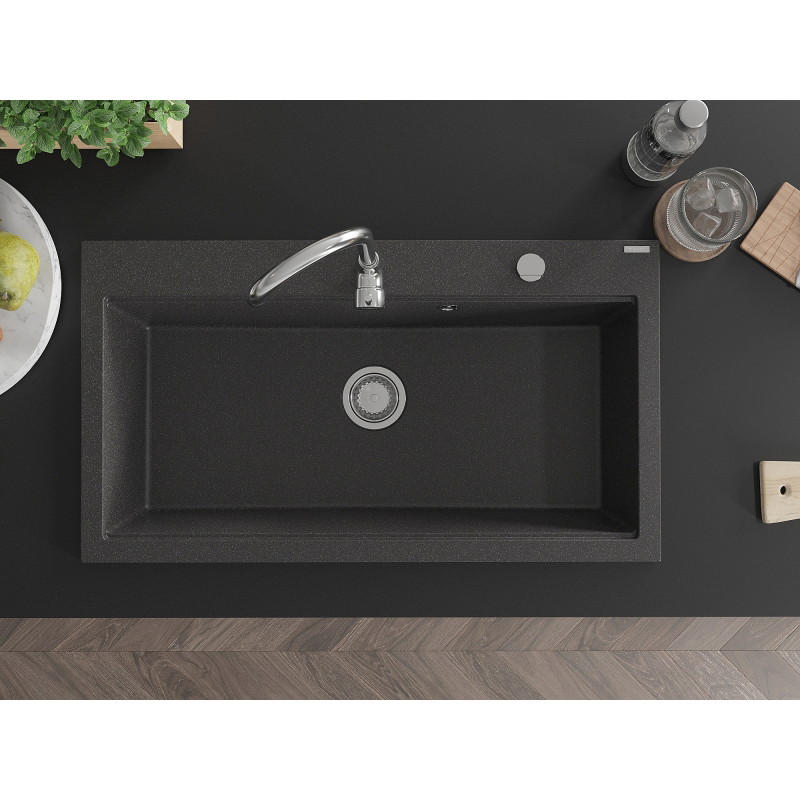 Mexen Slido Granitspüle 1-Becken 900 x 500 mm, schwarz gefleckt, Siphon Chrom - 6528901005-75 - 6528901005-76