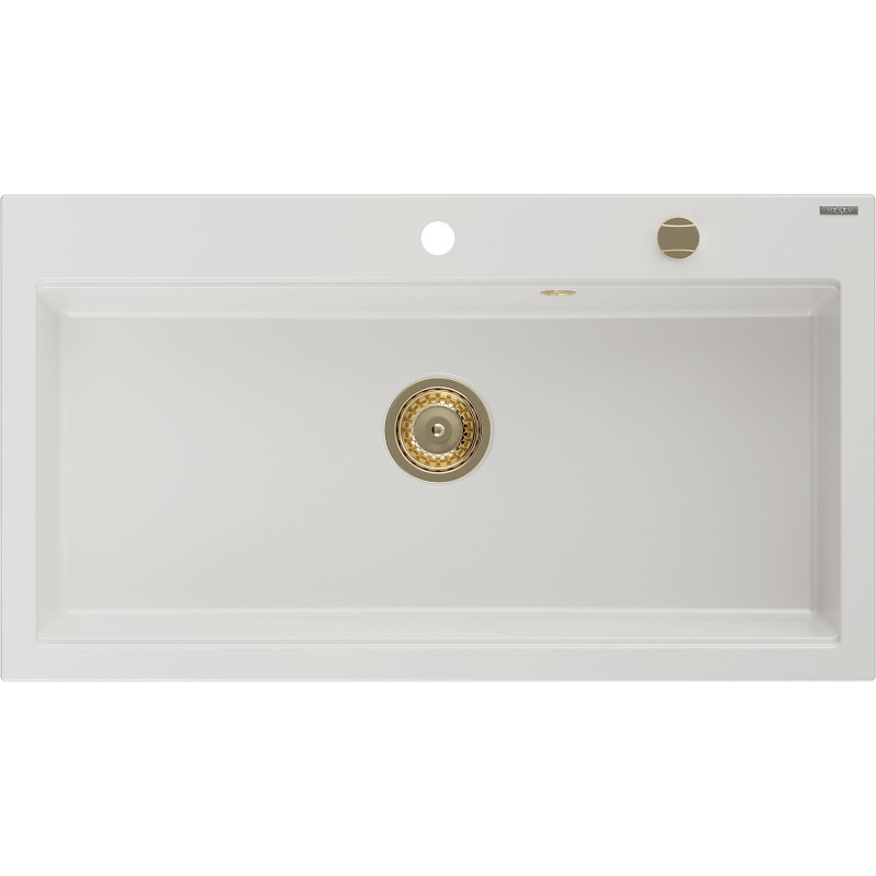 Mexen Slido Granitspüle 1-beckig 900 x 500 mm, weiß, goldener Siphon - 6528901005-20-G