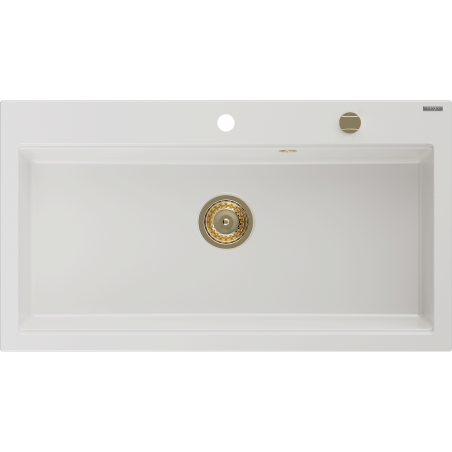 Mexen Slido Granitspüle 1-beckig 900 x 500 mm, weiß, goldener Siphon - 6528901005-20-G