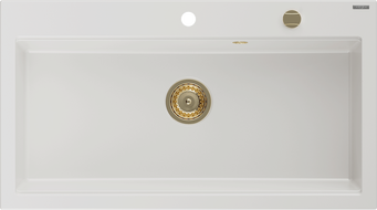 Mexen Slido Granitspüle 1-beckig 900 x 500 mm, weiß, goldener Siphon - 6528901005-20-G
