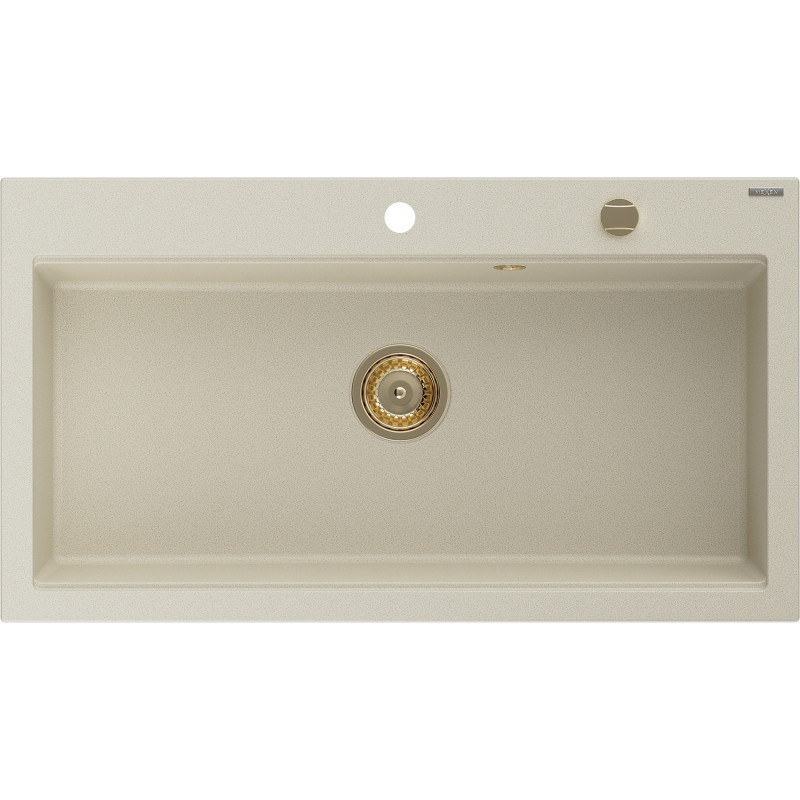 Mexen Slido Granitspüle 1-beckig 900 x 500 mm, beige, goldener Siphon - 6528901005-69-G