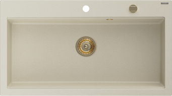 Mexen Slido Granitspüle 1-beckig 900 x 500 mm, beige, goldener Siphon - 6528901005-69-G