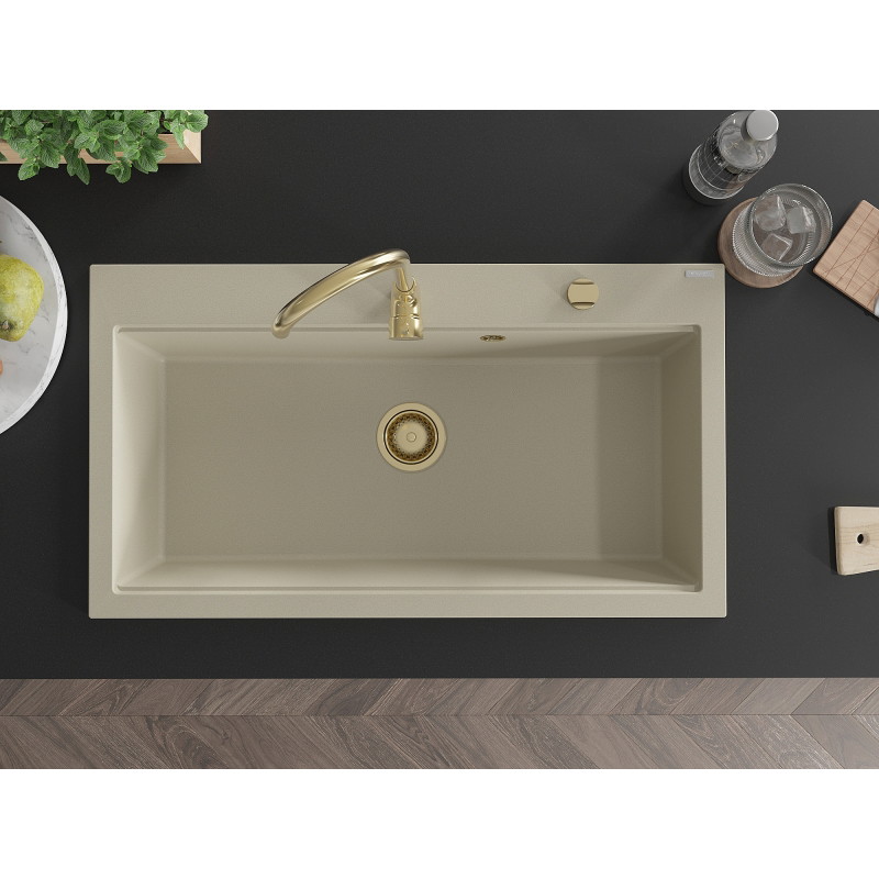 Mexen Slido Granitspüle 1-beckig 900 x 500 mm, beige, goldener Siphon - 6528901005-69-G