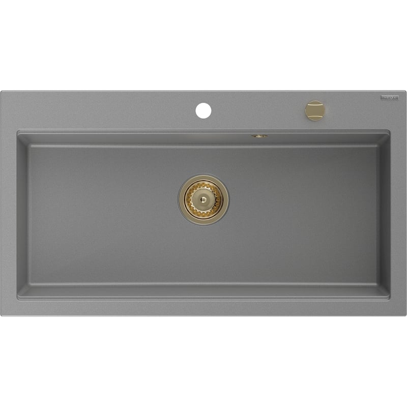 Mexen Slido Granitspüle 1-Becken 900 x 500 mm, grau, Siphon gold - 6528901005-71-G