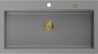 Mexen Slido Granitspüle 1-Becken 900 x 500 mm, grau, Siphon gold - 6528901005-71-G