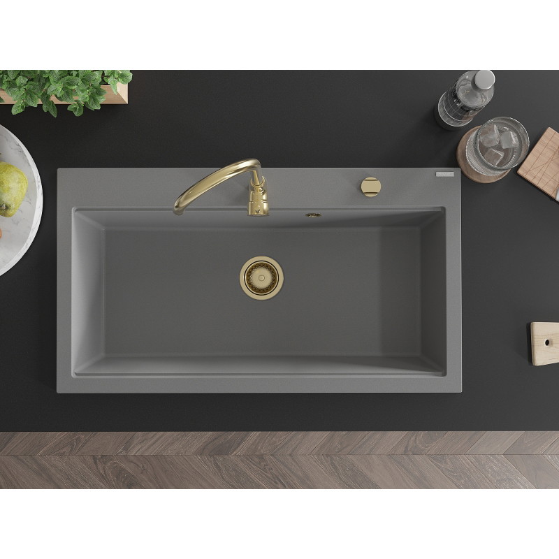 Mexen Slido Granitspüle 1-Becken 900 x 500 mm, grau, Siphon gold - 6528901005-71-G